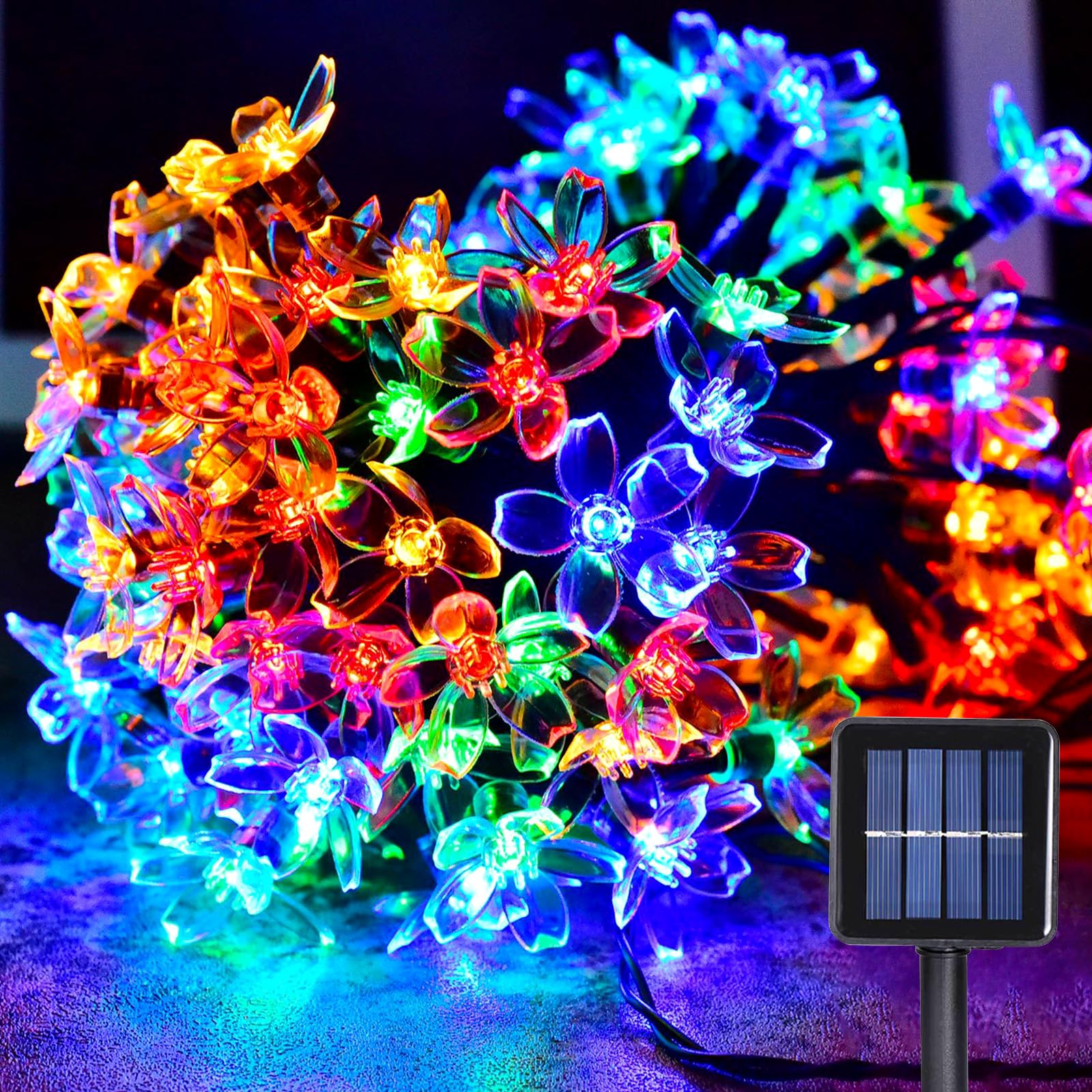 WoskjXas Solar Flower Light String, 12m 100LEDs Garden Lights Waterproof, Solar Decorative Lights Outdoor with 8 Flashing Modes, LED Outdoor Fairy Lights for Courtyard Garden Bar Hotel Party