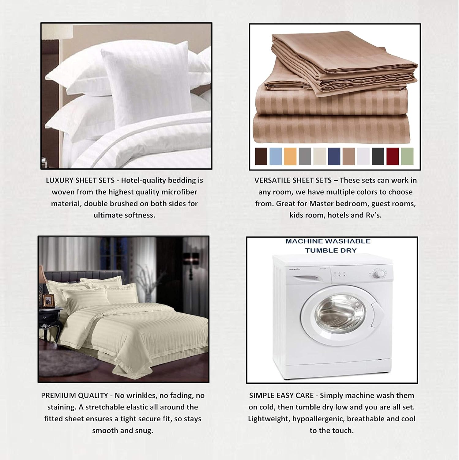 Italian Prestige Collection 4PC Sheet Set – 1800 Hotel Luxury Double Brushed Microfiber Bed Sheet - Deep Pocket – Fitted Sheet, Flat Sheet, Pillow Cases – Queen - Gold: Home & Kitchen