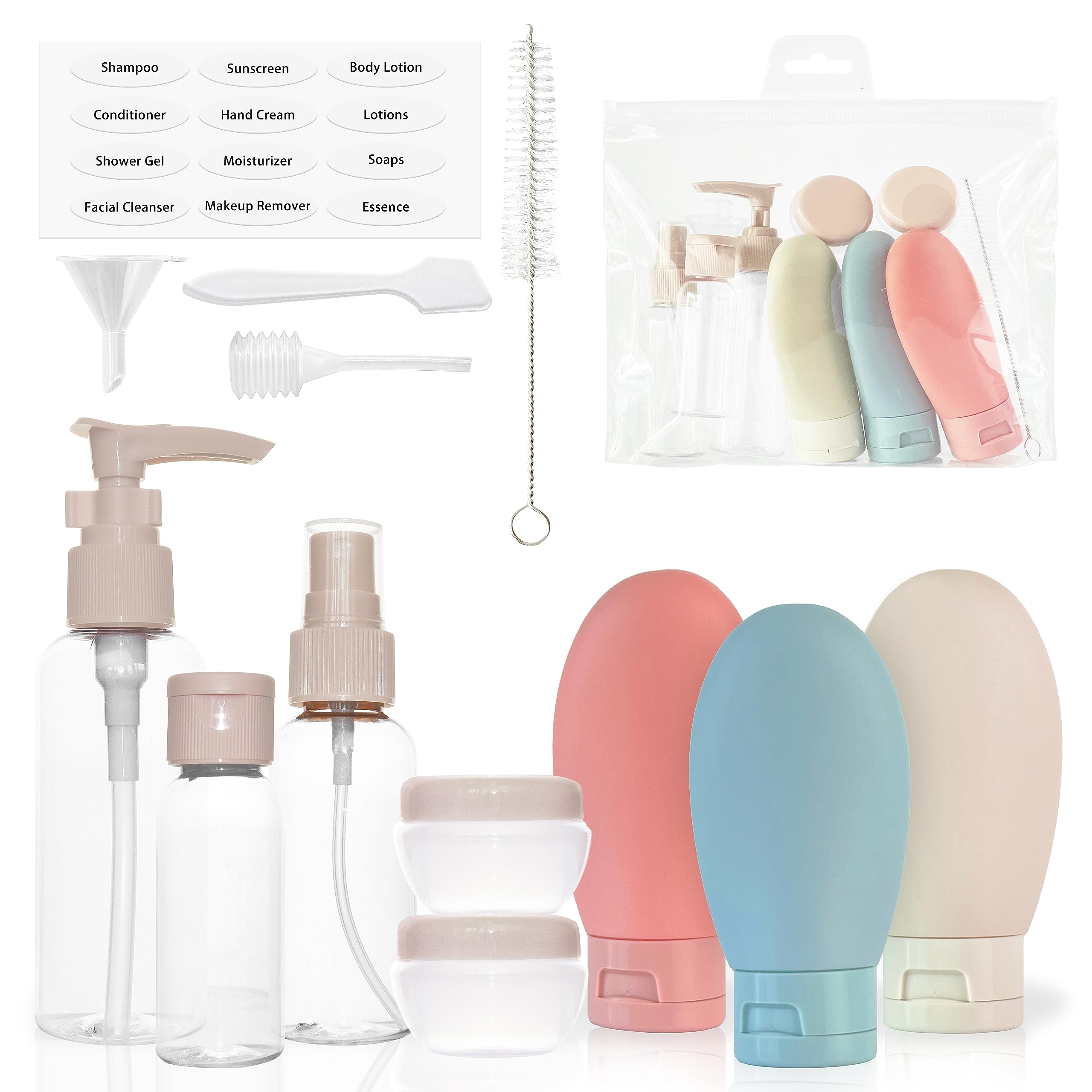 MyGadget Travel Accessories [14 pcs.] - Refillable Bottles/Containers for Cosmetics & Liquids - Airplane Approved - Empty Flight Essentials for Luggage