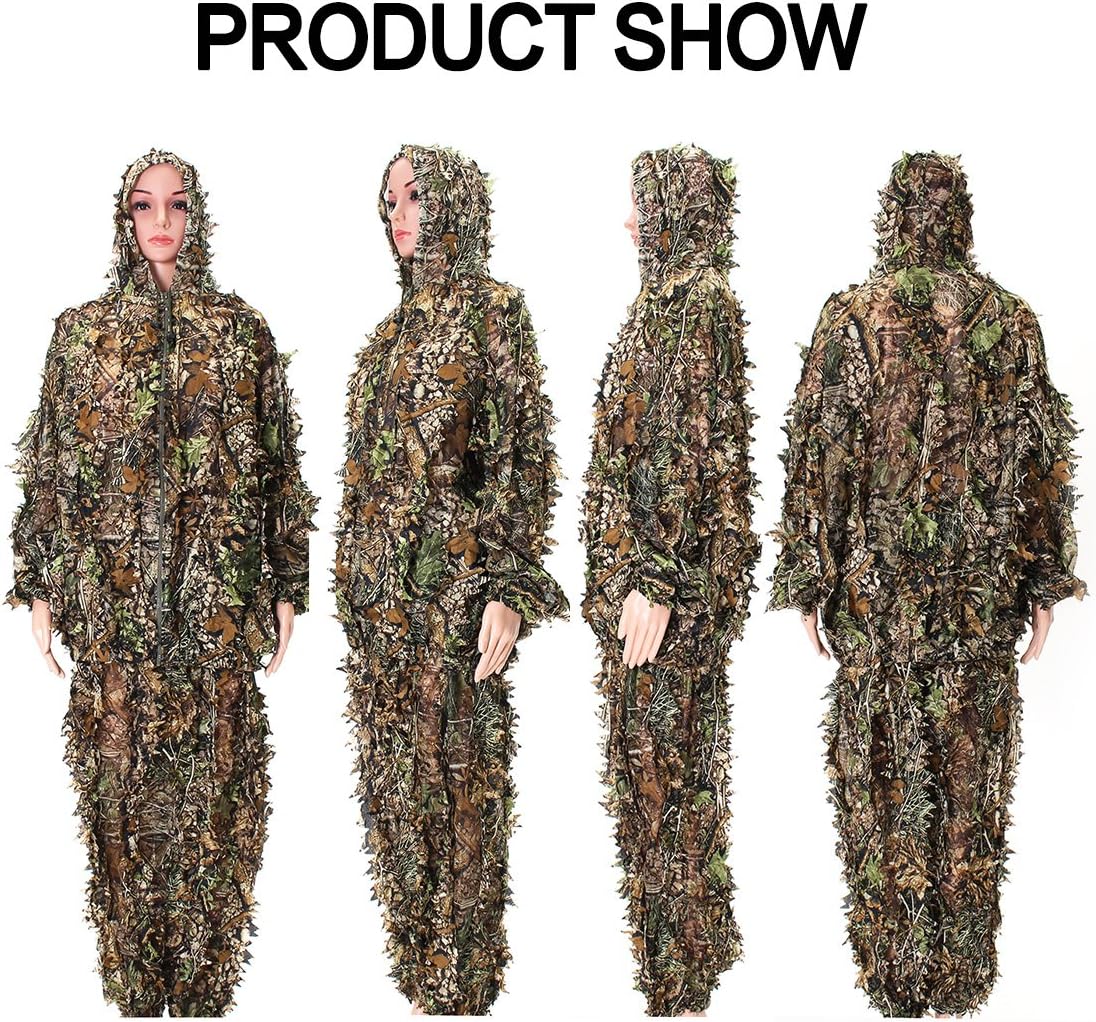 OUTERDO Camo Suits Ghillie Suits 3D Leaves Woodland Camouflage Clothing Army Sniper Military Clothes and Pants for Jungle Hunting, Shooting, Airsoft, Wildlife Photography, Halloween : Sports & Outdoors