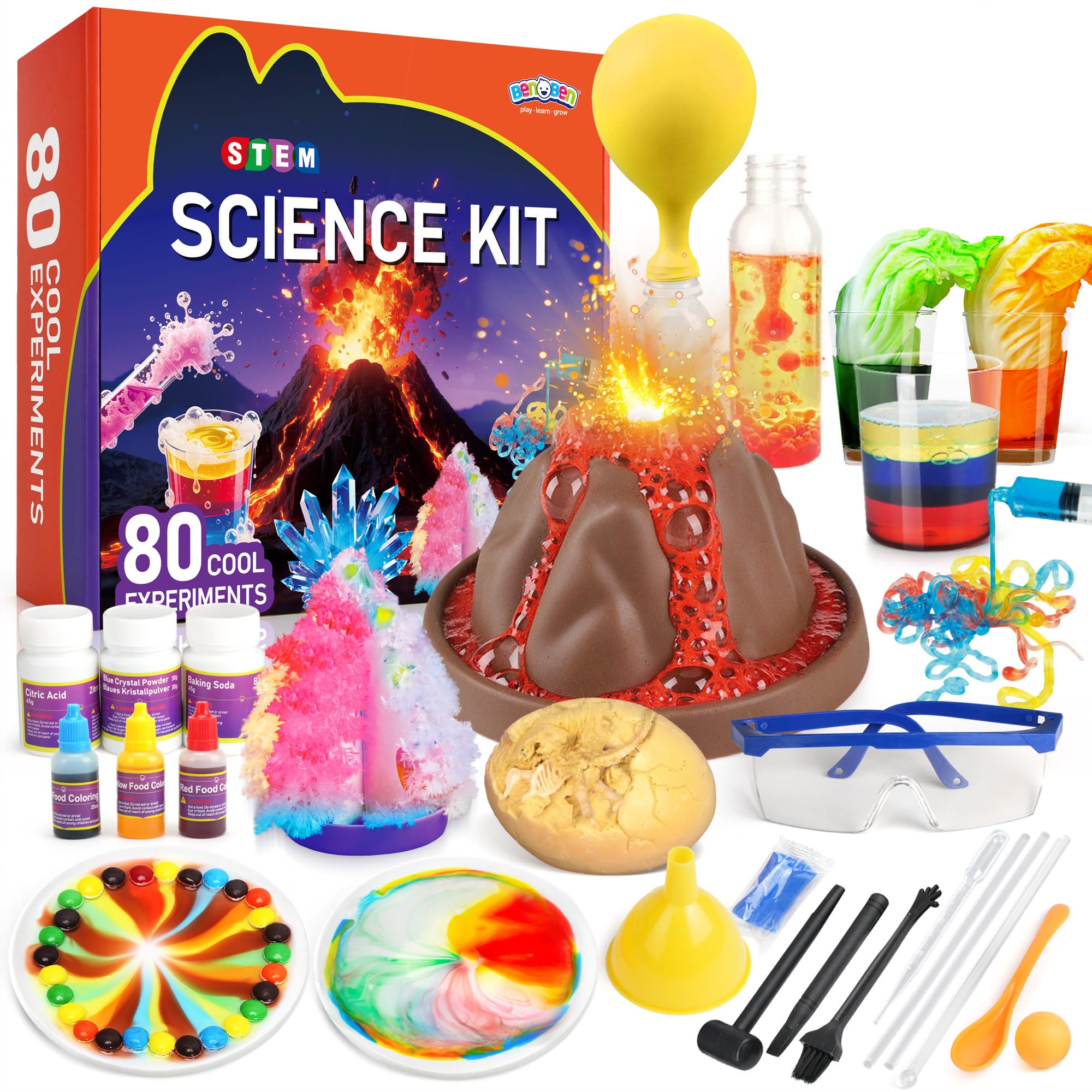 BenBen Science Kits for Kids Age 8-12, 80 Experiments Educational Toy, STEM Toys for 6 7 8 Year Old Boys Girls Birthday Gift, Volcano Science Kit, Chemistry Set for Homeschooling