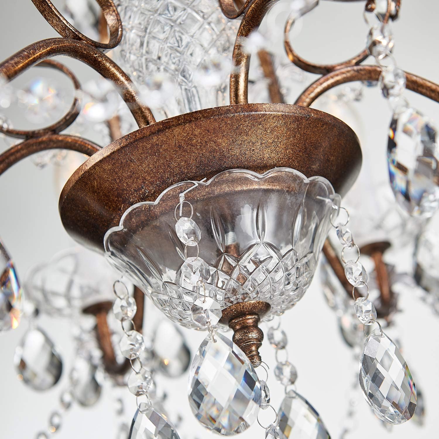 Saint Mossi Modern K9 Crystal Raindrop Chandelier Lighting Flush Mount LED Ceiling Light Fixture Pendant Lamp for Dining Room Bathroom Bedroom Livingroom 6 E12 LED Bulbs Required Height 23 x Width 24 - - 