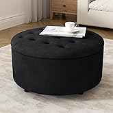 YUUIJOAA 30 Inch Round Storage Ottoman,Modern Tufted Ottomans,Circular Coffee Table with Removable Top,Upholstered Large Otto
