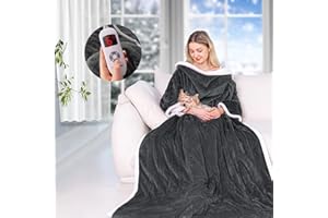 Yokimisu Wearable Heated Blanket with Sleeves, Electric Heated Robe with Foot Pockets, Electric Snuggie for Women, 6 Heating Levels & 1-4 Hours Timer, 50"x70" (Grey)