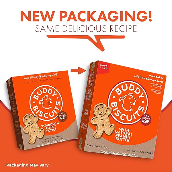 BUDDY BISCUITS CRUNCHY DOG TREATS, PEANUT BUTTER, 18 OZ. BOX