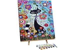VIGEIYA Paint by Numbers for Adults Beginners, DIY Oil Painting Kit with Framed Canvas and Easel Including Acrylic Paints Paintbrushes 16x20in (Cat in Flowers)
