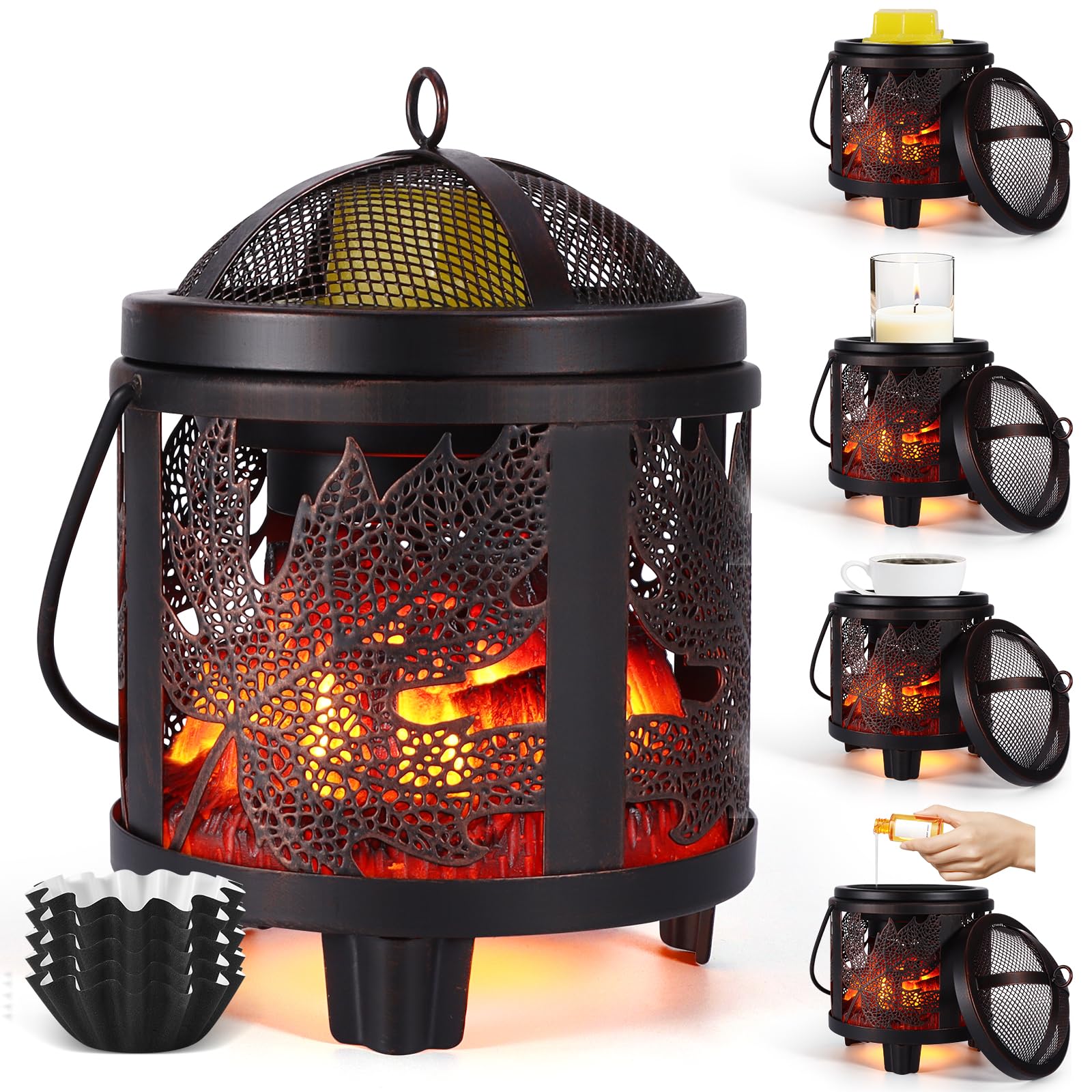 Wax Melt Burners Electric, 4-in-1 Fireplace Wax Warmer, Maple Leaf Pattern Wax Melter Candle Melt Warmer Wax Burner Fragrance Warmer for Scented Candles/Cubes/Tarts,Wax Burner for Home Office