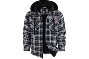 Dekomere Men's Thick Fleece Plaid Jacket Flannel Shirts Sherpa Lined Full Zip Up Hoodie Winter Coat with Pockets