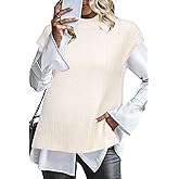 Arach&Cloz Women's Cotton Blend Cap Sleeve Side Slit Sweater Vest Fall Casual Tops 2025