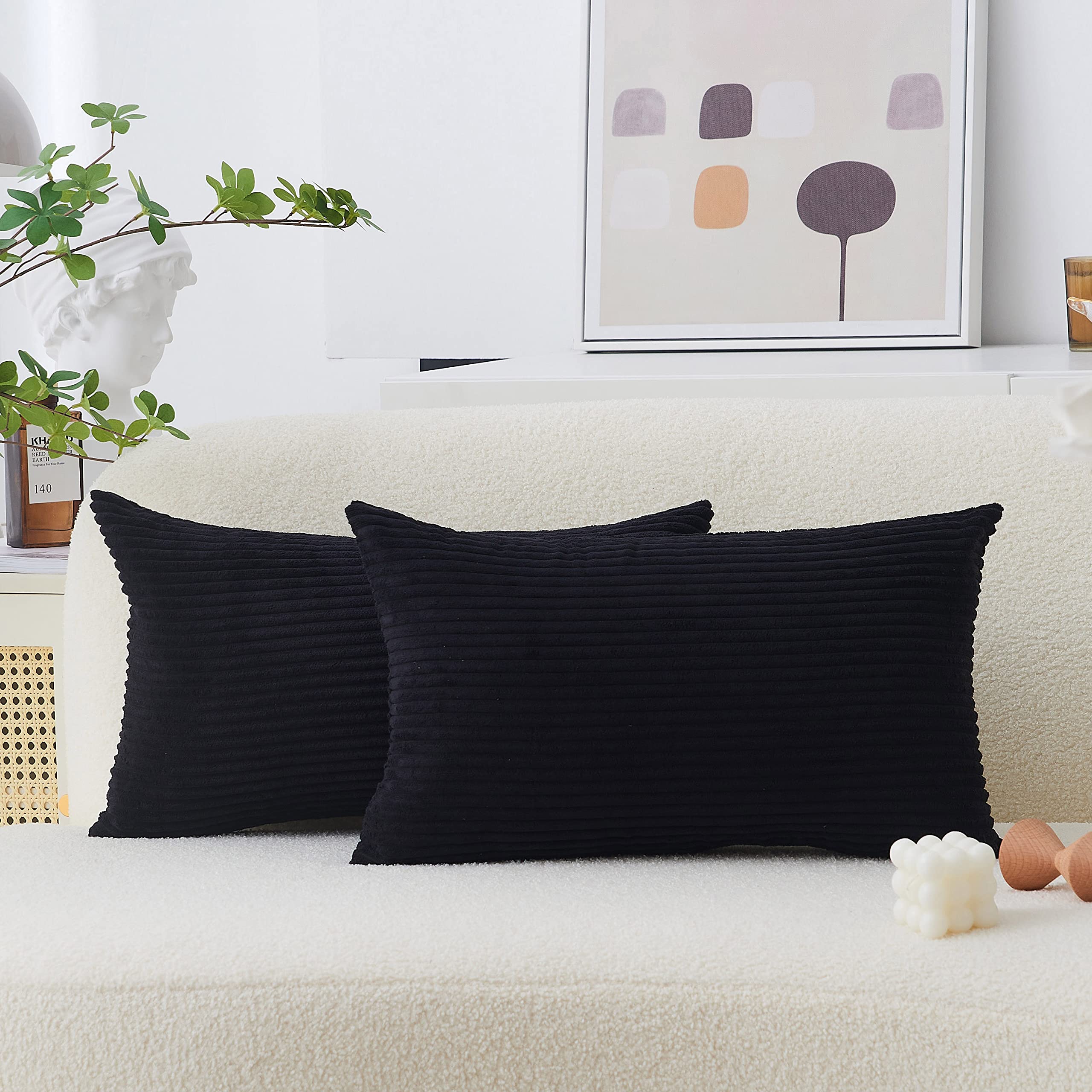 Home Brilliant 12x20 Cushion Cover Pack of 2, Plain Black Cushion Covers for Party Decorations, Rectangle Cushion Covers for Indoor Use, (30cm x 50cm, Jet Black) — image 1