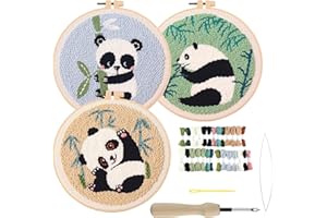 Joyeee Punch Needle Embroidery Starter Kit, Adults Beginners Friendly Craft Xmas Gift Idea with 3 Bamboo Panda Designs, Inclu