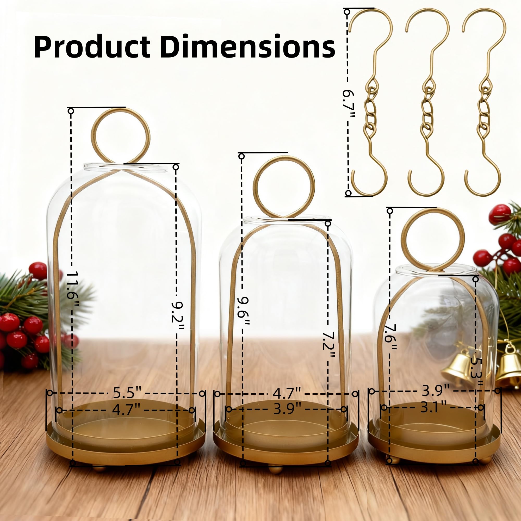 3 Pack Metal Candle Holders with Glass Dome, 5.5