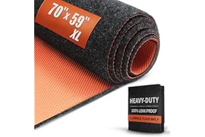 FLUXYNARA Heavy Duty Oil Spill Mat, Garage Floor Mat, 59" x 70" Waterproof Rubber Backing Oil Absorbent Pads, 1/5" Thick Reusable Under Auto Repair Mat for Garage Floor Surface Protection-Black