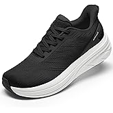 Womens Easy On Walking Shoes Lace Up Comfortable Tennis Shoes with Roomy Toe Box for Women Breathable Running Sneakers (Black/White, 9.0)