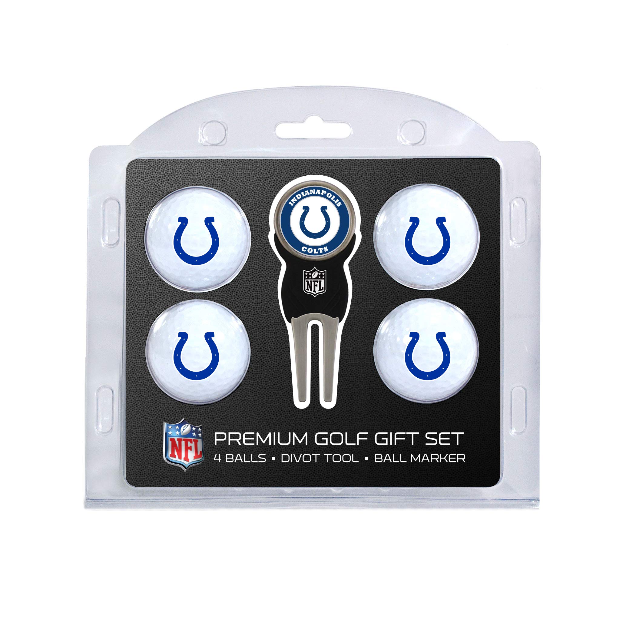 Team Golf NFL Indianapolis Colts 4 Golf Ball And Divot Tool Set Regulation Size Golf Balls (4 Count) & Divot Tool with Removable Double-Sided Magnetic Marker