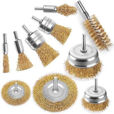 Aongray Wire Brushes Drills Set 10 Pcs Brass Coated 1/4 Inch Shank