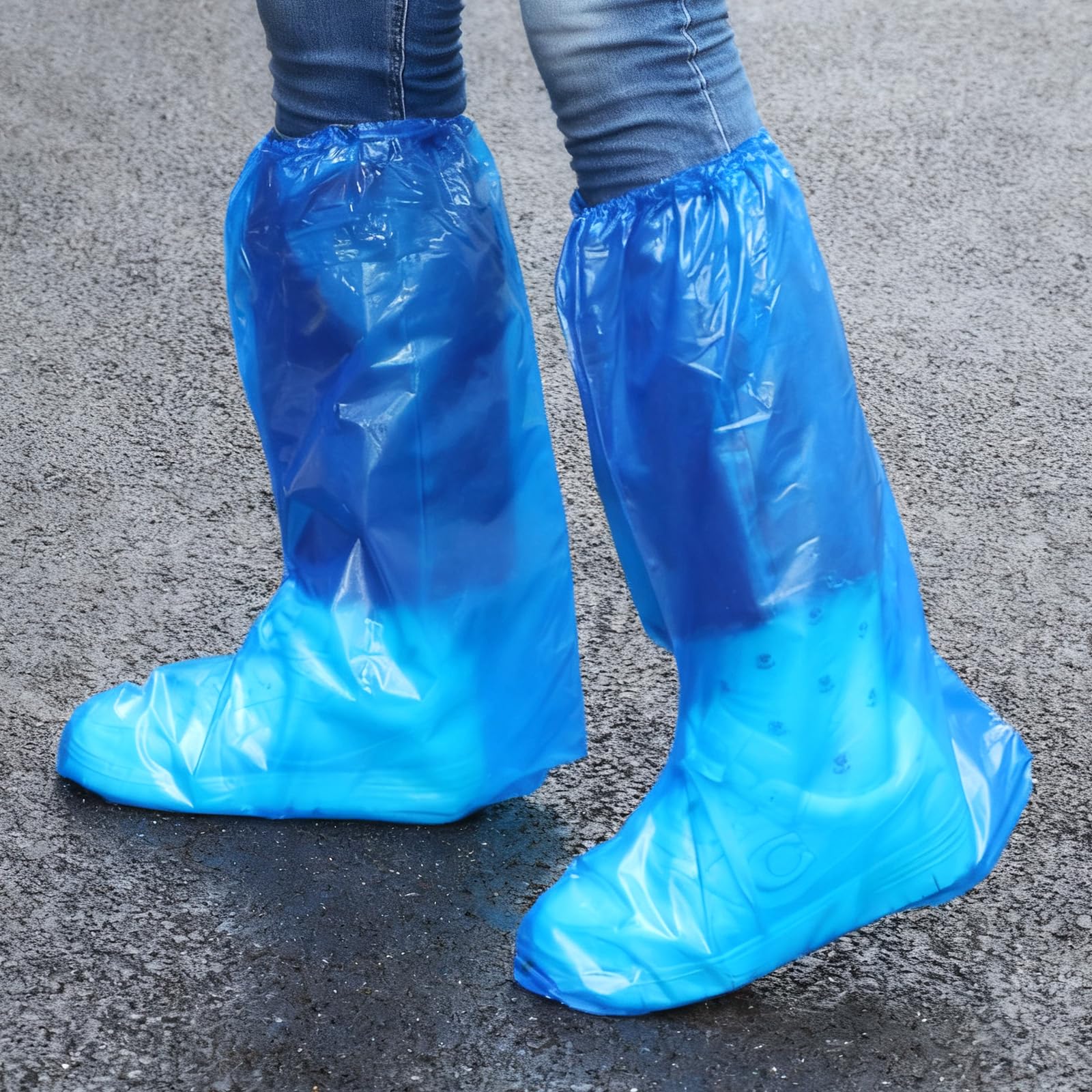 Photo 1 of 10 Pairs Waterproof Shoe Covers for Rain - Disposable Plastic Rain Shoe Covers - Water Proof Boot Protector for Men Women, Indoor Outdoor Rain Cover for Shoes (Blue, Large)