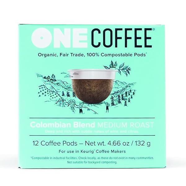 ONECOFFEE ORGANIC COLOMBIAN BLEND 12 COUNT SINGLE SERVE COFFEE 100% COMPOSTABLE K CUP FOR KEURIG MACHINES