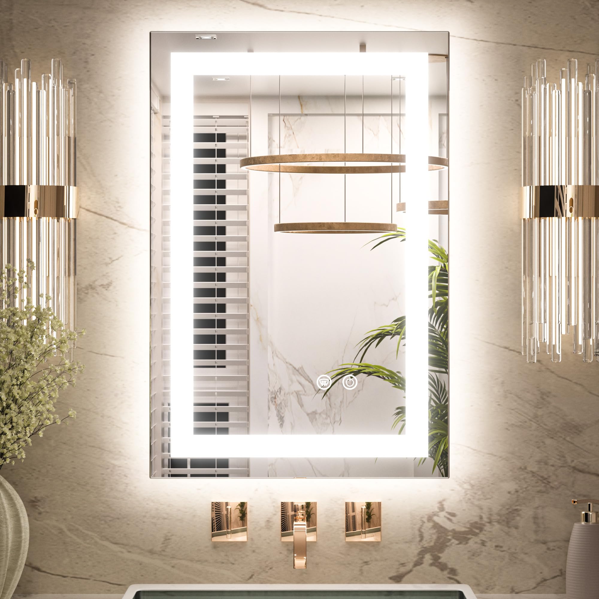 Photo 1 of ***FACTORY SEALED***Keonjinn LED Mirror for Bathroom 16 x 24 Inch, Frontlit & Backlit Bathroom Vanity Mirror with 3 Color Lights, Lighted Bathroom Mirror with Anti-Fog, HD Tempered Glass, UL-Listed LED Driver, CRI90+