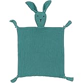 ZIGJOY Bunny Lovey Muslin Cotton Baby Security Blanket Soft Breathable Lovies for Babies Gifts for Newborn Infant Toddler Boys and Girls, Blue