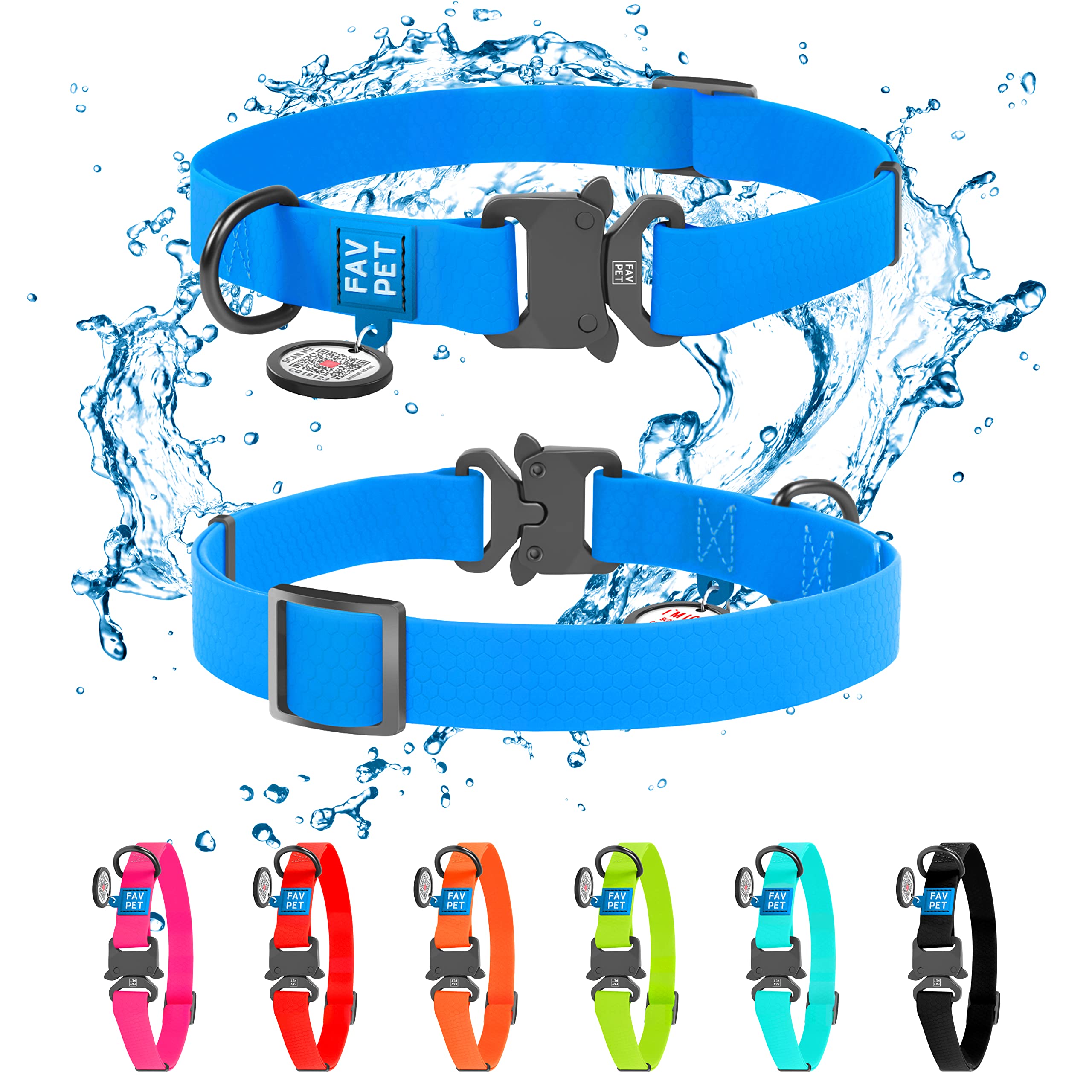 FAVPET Biothane Dog Collar with ID Tag QR, Waterproof Dog Collar with Metal Buckle, Adjustable Dog Collar Large Dogs, Soft Dog Collar Medium, Dog Collar Small Dog, Coloured Puppy Collars (S, Blue)