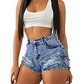 SOFIA'S CHOICE Women's Ripped Distressed Denim Shorts High Waisted Stretchy Skinny Mini Jean Shorts