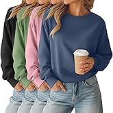 Oakgarden 4 Pack Womens Long Sleeve Cropped Sweatshirts Crew Neck Loose Fit Pullover Thermal Tops