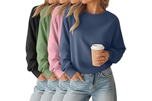 Oakgarden 4 Pack Womens Long Sleeve Cropped Sweatshirts Crew Neck Loose Fit Pullover Thermal Tops