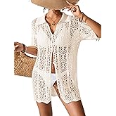 BreathSunny Womens Crochet Knit Polo Collar Swimsuit Coverup Cardigan Summer 2025 Beach Bathing Suit Cover Up Shirt Dress