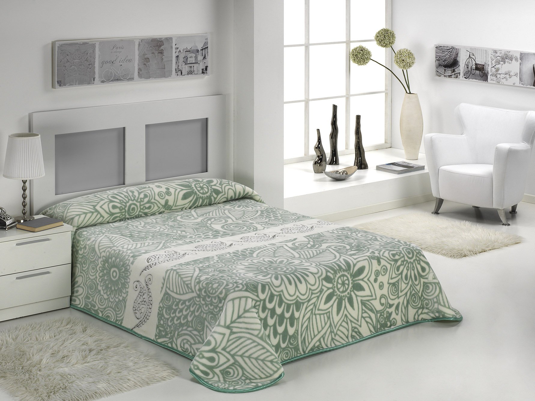 European Made in Spain warm blanket Mora Gold Digital Embroidery 220x240 Grey Color 1 PLY