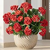 Uqueeten 4pcs Fake Flower Artificial Geranium,Artificial Flowers for Outdoors ,Geraniums Artificial Flowers Realistic,Artificial Geraniums for Outdoors Fake Plant Decoration(Red) 14.4"