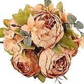 Duovlo Artificial Peony Silk Flowers Fake Flowers Vintage Wedding Home Decoration,Pack of 1 (Dark Champagne)