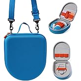WannaBi Travel Case Holder for Yoto Mini Player, Headphone, Audiobook Cards - Protective Storage Organizer Carrier with Adjustable Shoulder Strap for Kids (Blue)