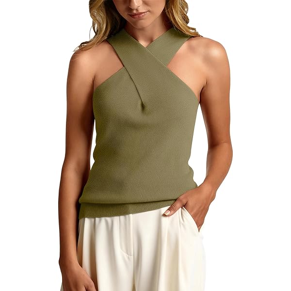 CIDER Cross Halter Shirred Back Crop Top: Green, XS at Amazon
