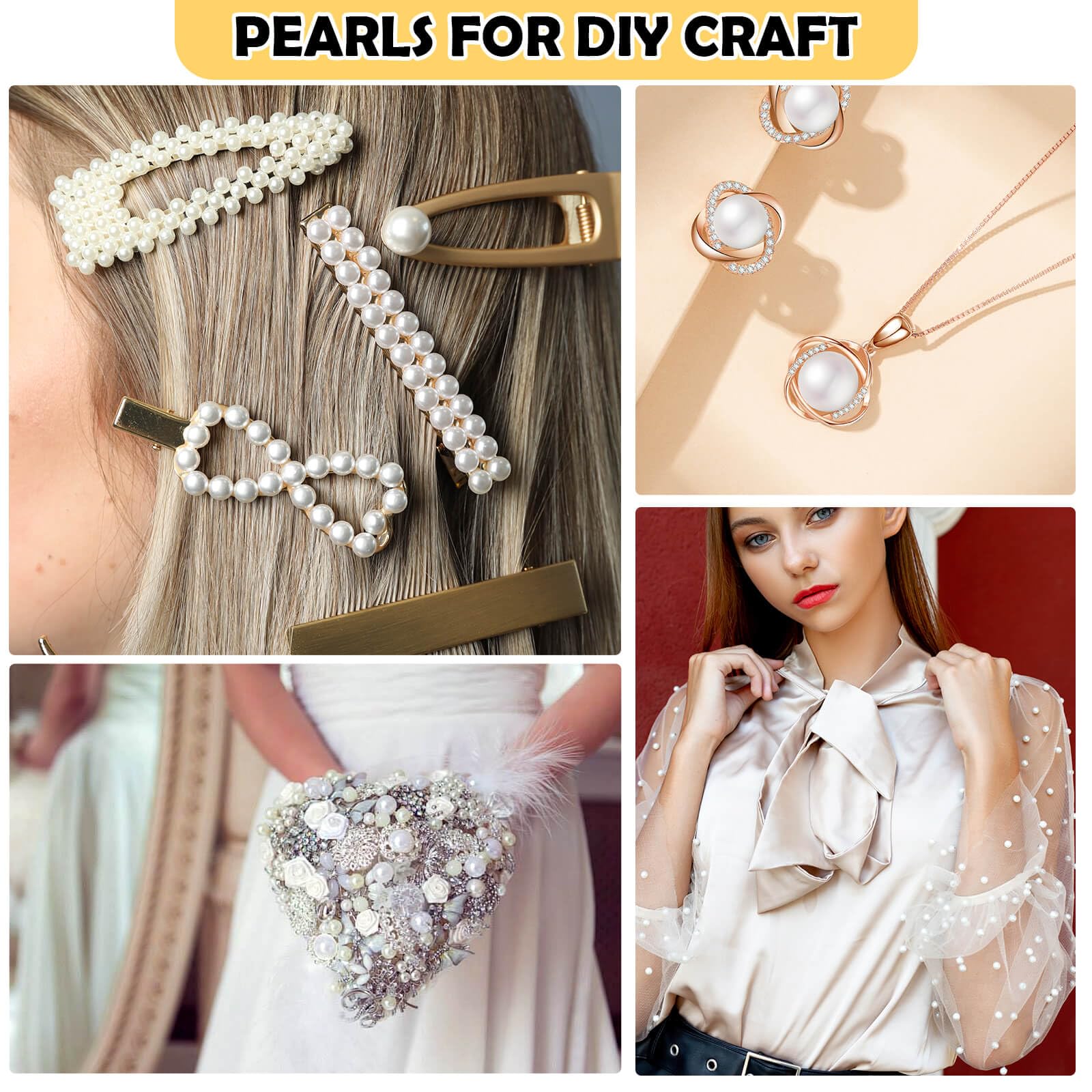 1470PCS Pearls for Crafting, Assorted Sizes Ivory No Hole Pearl Beads,Fake Pearls, Bulk for Floating Candles, Decoration, Vase Filler and Centerpieces