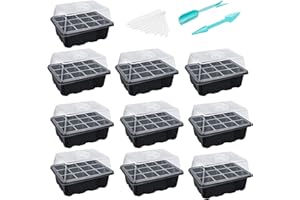 Bonviee 10 Packs Seed Starter Tray Seed Starter Kit (12 Cells Per Tray) with Adjustable Humidity Dome and Base Greenhouse Grow Trays for Seeds Growing Starting