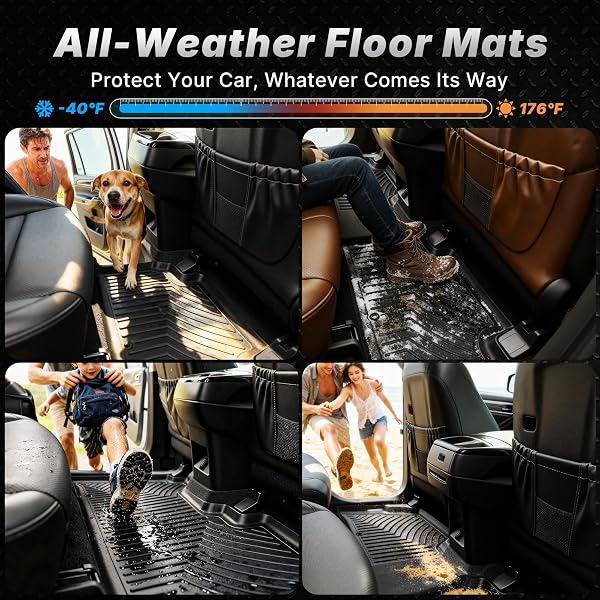 OEDRO FLOOR MATS FIT FOR 2020-2025 KIA TELLURIDE WITH 2ND BUCKET SEATS WITHOUT CENTER CONSOLE, ALL WEATHER FIT FOR KIA TELLURIDE ACCESSORIES FLOOR MATS LINERS 3 ROW & CARGO LINER CAR MATS SET