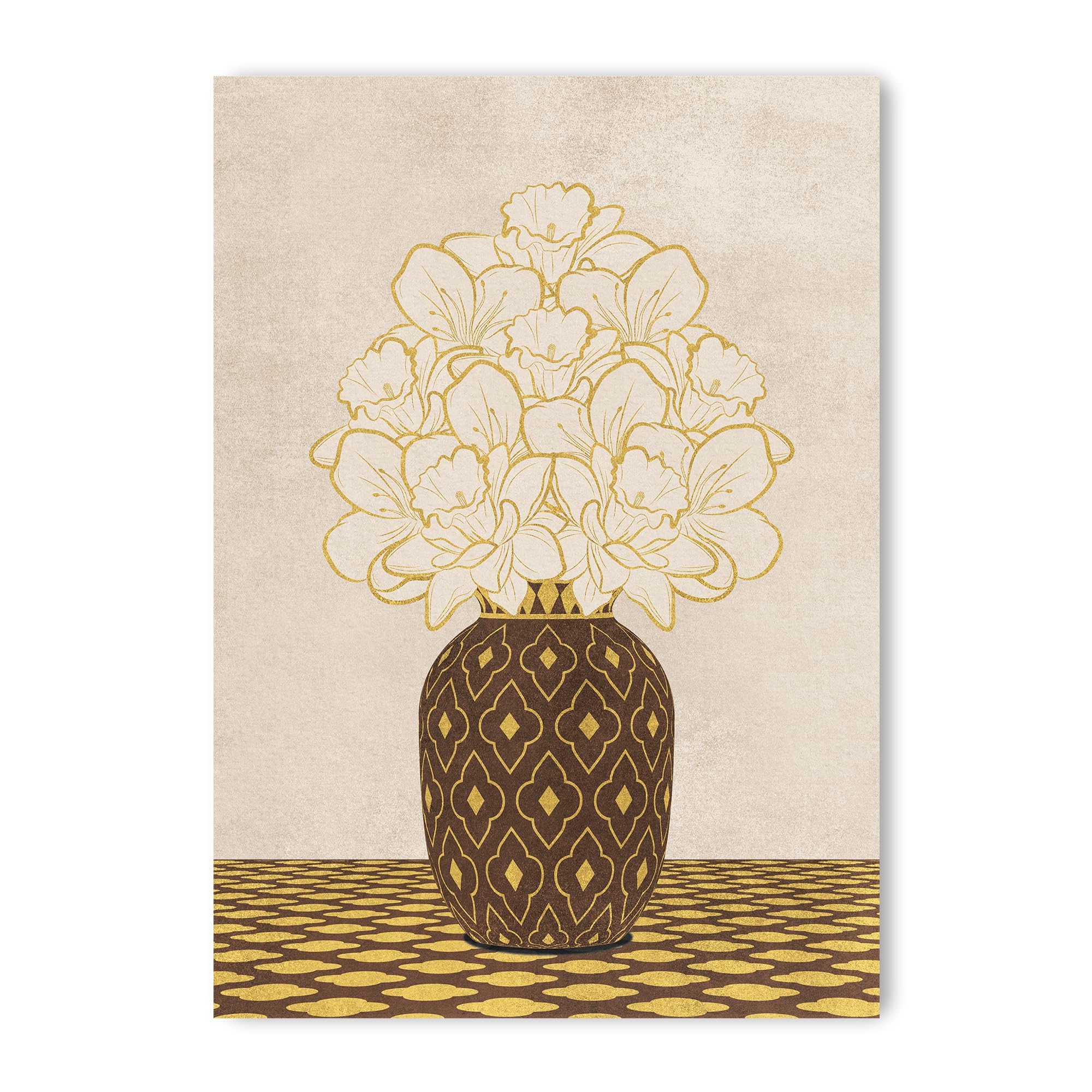 ADAM & ALICE Premium Unframed Wall Art Print – Patterned Textured Floral Vase Artwork – Home Decor for Living Room/Bedroom/Hallway/Office – Brown – A4 Set of 1