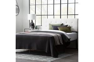 Edenbrook Hawthorne Faux Leather Headboard - Modern -Adjustable Height - Buttonless Tufting, Full/Full XL, White