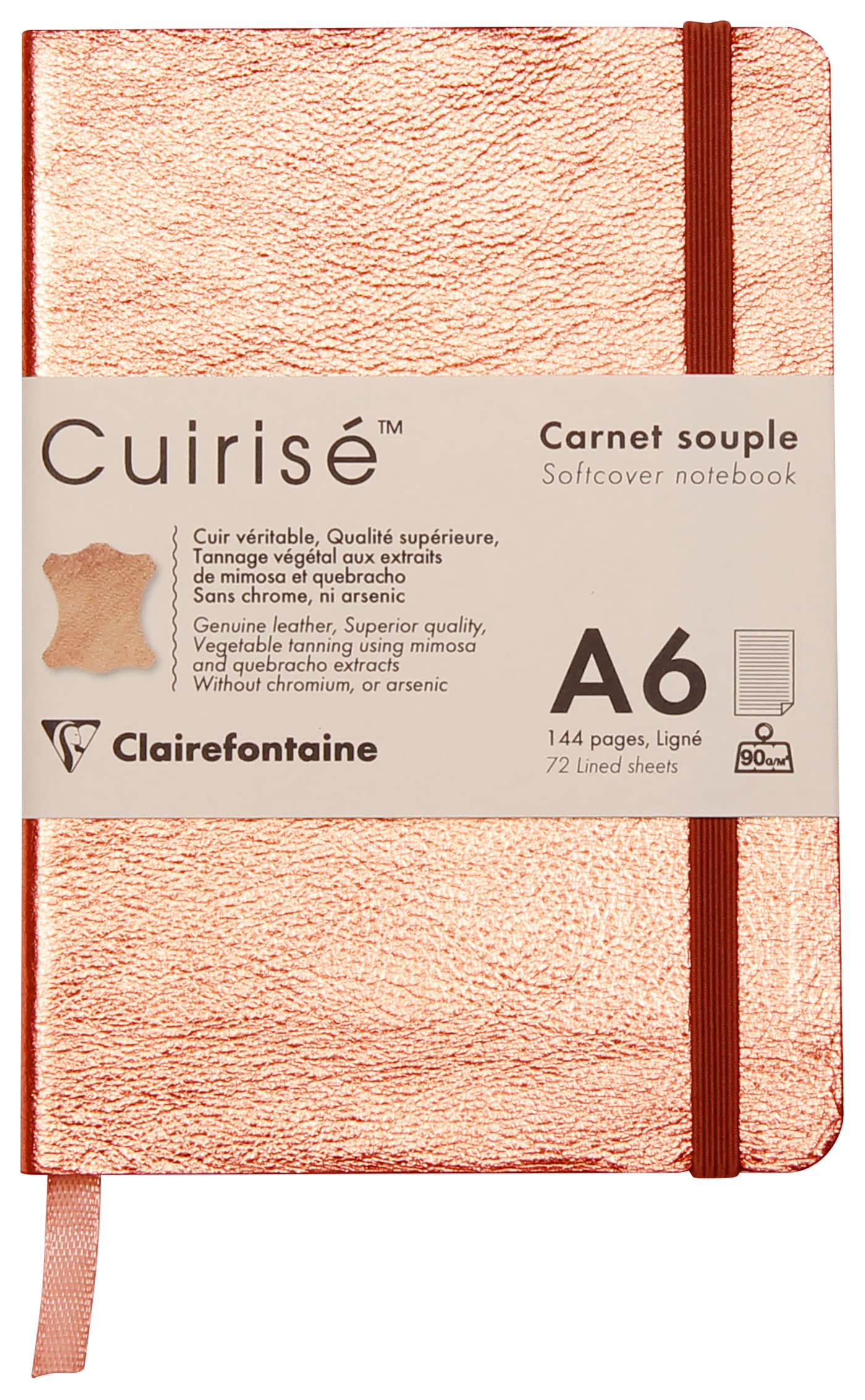 Clairefontaine 400092C - One Notebook - Made of Genuine Lambskin Leather Soft Cover - 144 Plain Pages - Dimensions: 10.5x14.8 cm (A6) - Leatherised Copper