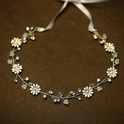 Oureamod Daisy Rustic Headbands Bridal Headpiece Rhinestone Prom