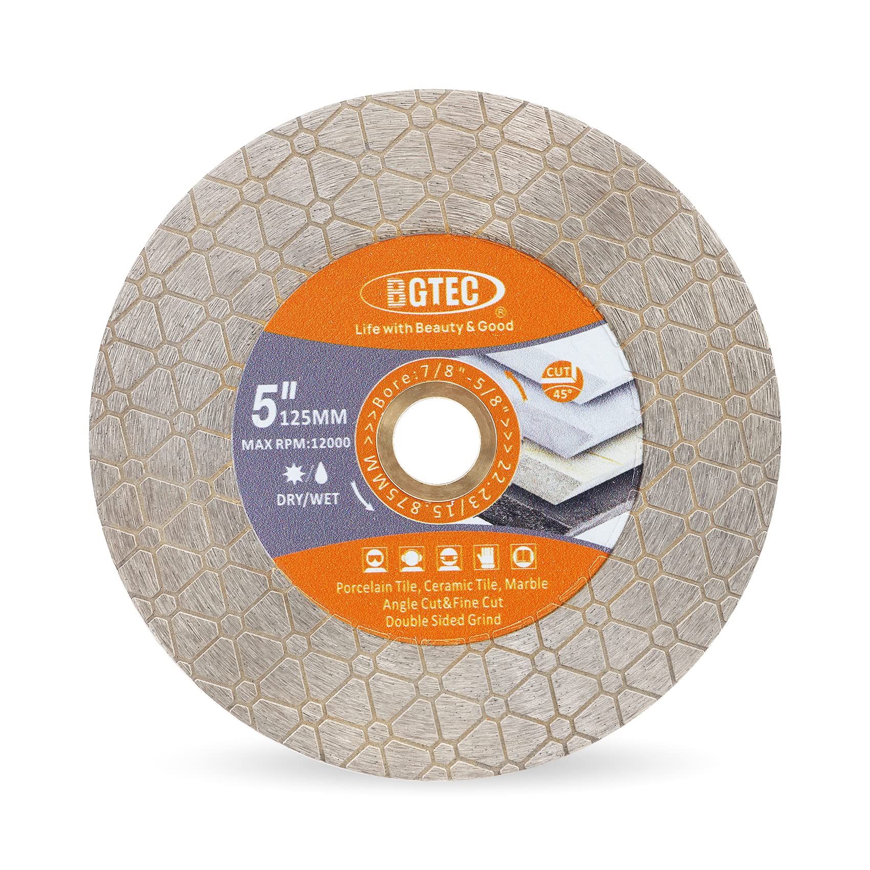BGTEC Diamond Cutting Dics - 125mm Cut-off Wheel with 22.23mm Arbor for Ceramic Tile, Porcelain Tile, Marble, Artificial Stone, Triangle Double-sided