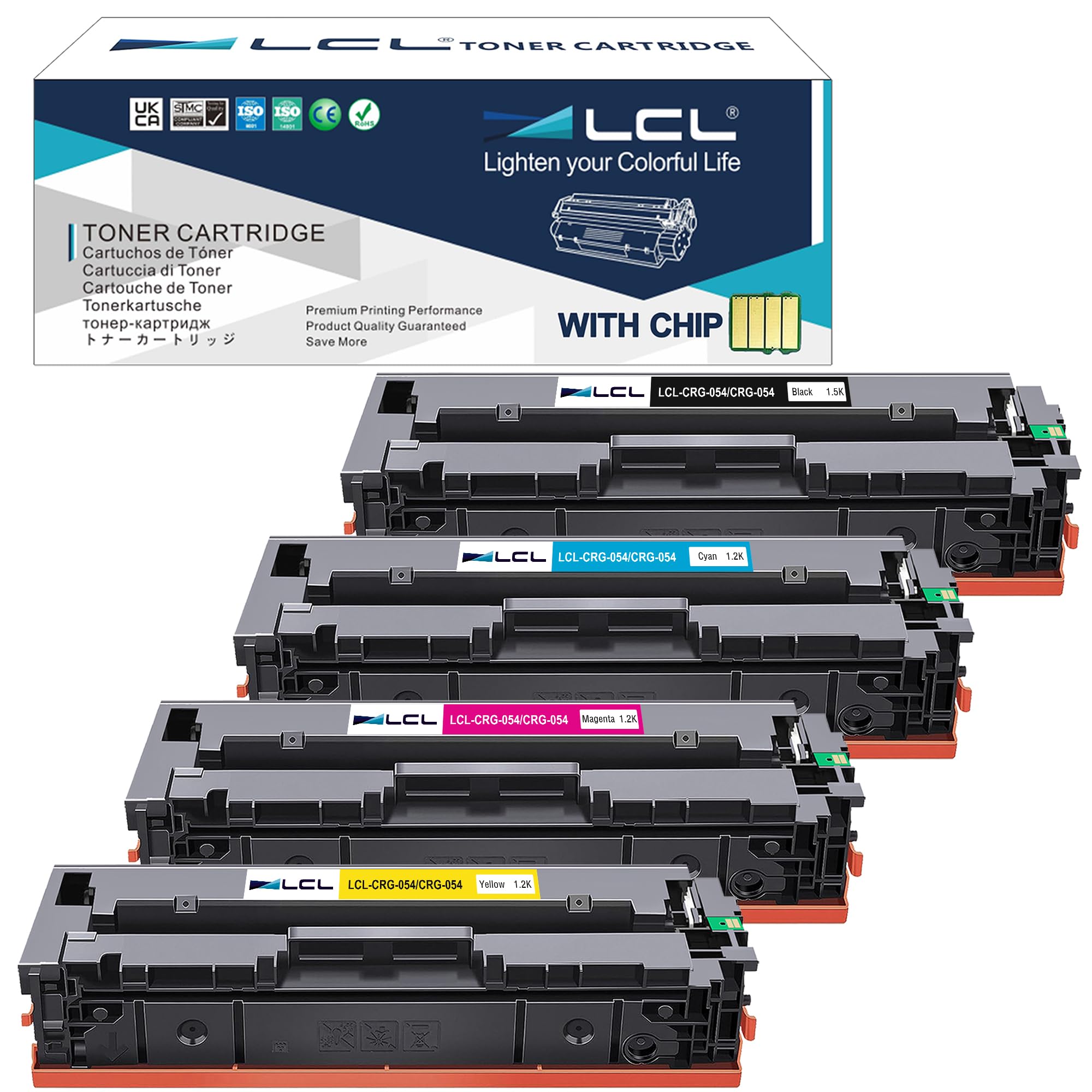 LCL Compatible Toner Cartridge 054 CRG054 CRG-054 3024C002 3022C002 3023C0021 3021C002 (4Pack KCMY) Replacement for Canon i-SENSYS LBP621cw 623cw MF643CDW MF645CX MF640C MF641CW MF642CDW MF643CDW