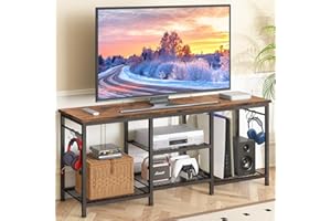 YGEOMER TV Stand for Living Room Entertainment Center for 55 inch TVs, TV Media Console Table Television Stands for Bedroom, Rustic Brown