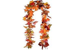 Lvydec 2 Pack Fall Maple Garland - 5.9ft/Piece Artificial Fall Foliage Garland Colorful Autumn Decor for Home Wedding Party (Mixed Color)