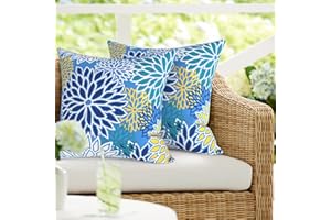 DYTXIII Pack of 2 Waterproof Patio Pillow with Inserts, Square Outdoor Decorative Throw Pillow for Home,Sofa,Bench and Patio Furniture (18 x 18 in,Dahlia Blue)