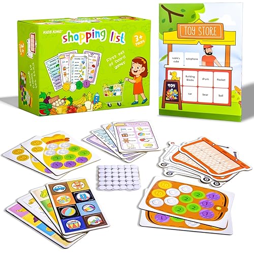 KIDS KING Shopping List Game, Groceries Matching Memory Game - Designs to Cognition & Counting, Race to Collect Your Items, STEM Toys for Boys Girls Party Play at Home, Age 3-7, 2-5 Players