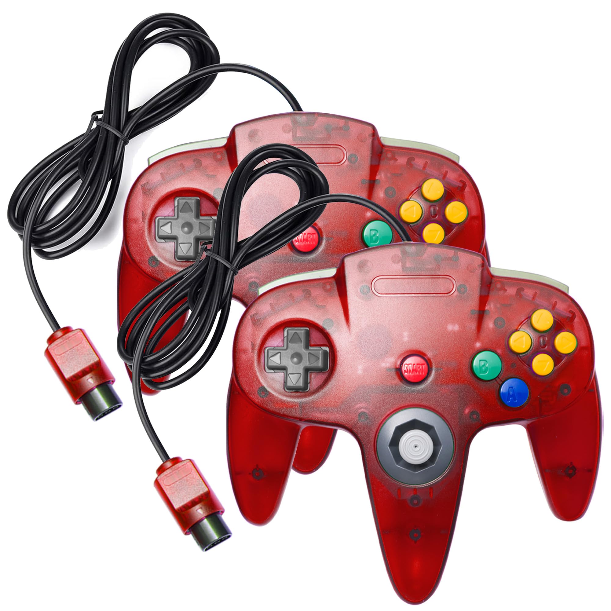 KIWITATA 2 Pack Classic N64 Controller, Remote Wired N64 Joystick Gamepad Replacement Controller for Retro N64 System Video Games Console Clear Red