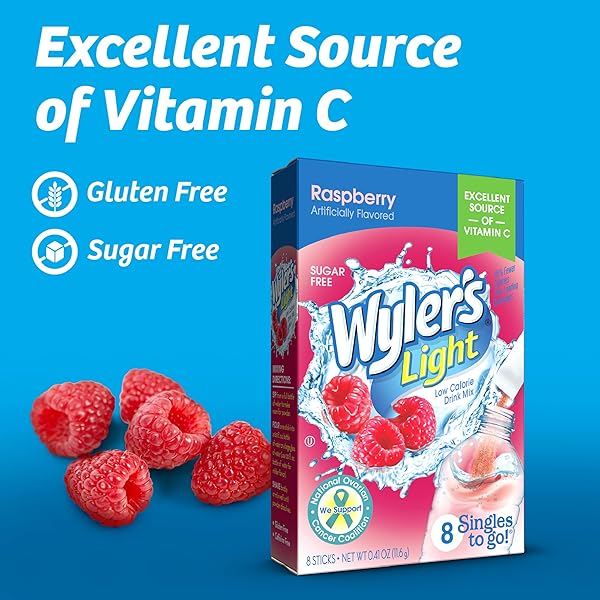 WYLER’S LIGHT SINGLES WATER DRINK MIX TO GO POWDER PACKETS, RASPBERRY, 8 COUNT