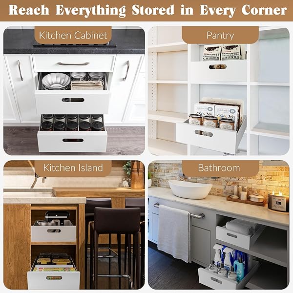 1 PACK | 21″ DEEP PULL OUT CABINET ORGANIZER ADHESIVE, 10-INCH WIDE STURDY CARBON STEEL ROLL-OUT DRAWERS FOR FACE FRAME OR FRAMELESS CABINETS,SLIDE-OUT SHELVES FOR PANTRY.